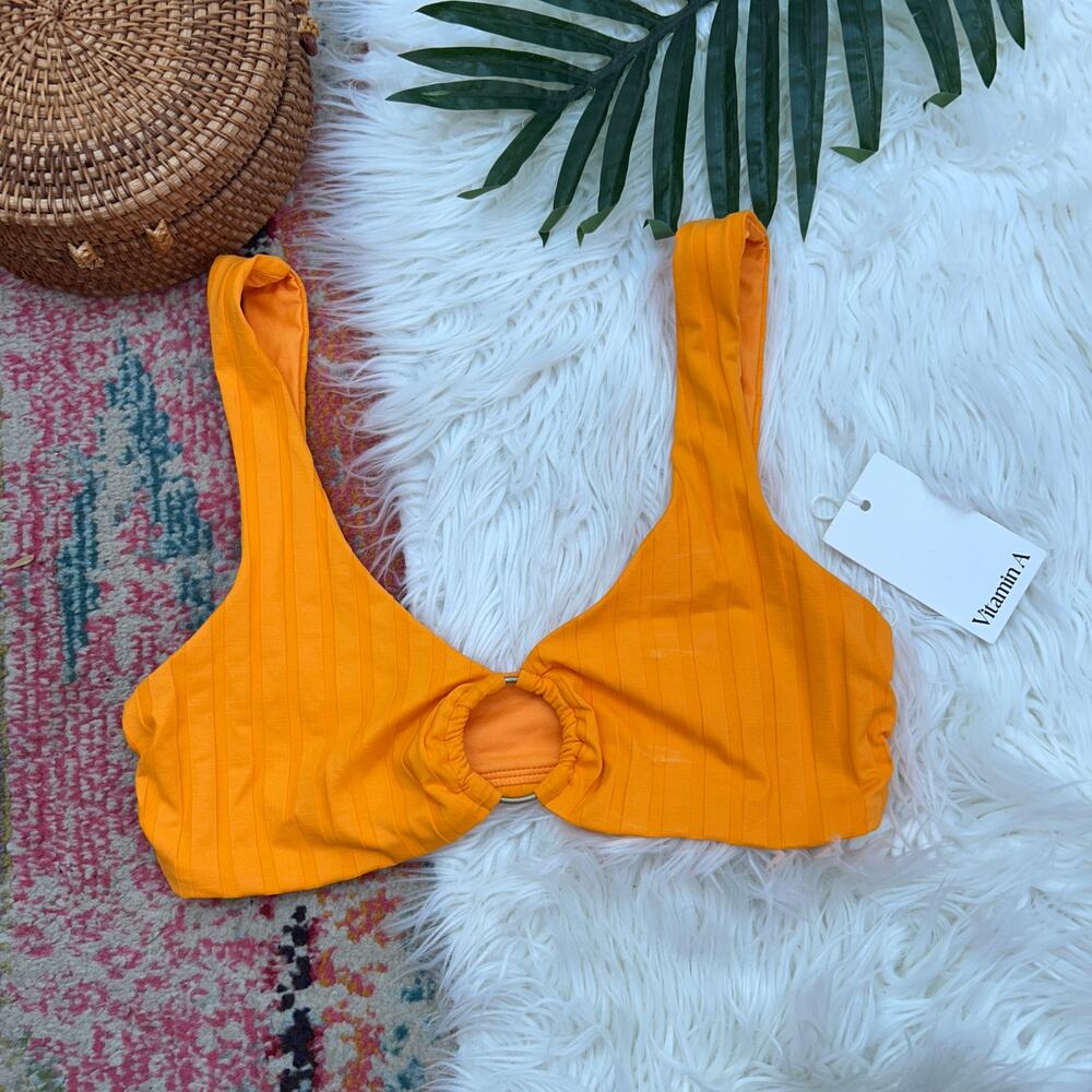 NEW $120 Vitamin A Skylar Top Swimsuit In Tangerine XL Orange Rib O-Ring